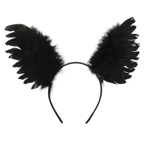 MWOOT Engelsflügel Stirnband Damen für Halloween Kostüm, Feder Teufelsflügel Kopfschmuck, Hexen Gotik Lolita Flügel Haarschmuck Haarreif für Fasching Karneval Cosplay Party(Schwarz) von MWOOT