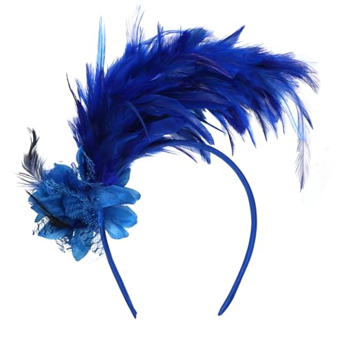 MWOOT Feder Haarschmuck Haarreif, 1920er Fascinator Kopfschmuck für Damen, Blau Feder 20er Jahre Stirnband mit Künstlichen Blumen für Karneval Cocktail Hochzeit Tee-Party Accessoires von MWOOT