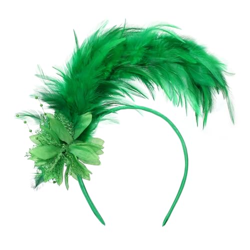 MWOOT Feder Haarschmuck Haarreif, 1920er Fascinator Kopfschmuck für Damen, Grün Feder 20er Jahre Stirnband mit Künstlichen Blumen für St. Patricks Day Karneval Cocktail Hochzeit Tee-Party Accessoires von MWOOT