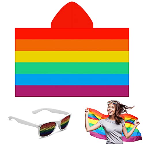 MWOOT Pride Set mit Regenbogen Fahne Brille, CSD Pride Accessoires for LGBT Pride Parade, Regenbogen Kostüme Flagge Brille for Gay Lesbian Pride Month LGBTQ+ Demo Deko von MWOOT