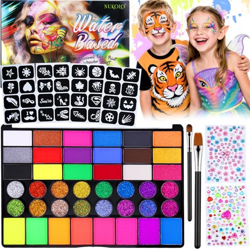 Kinderschminke Set, 42 Gesichtsfarben Kinderschminken Set, Schminke Kinder mit professionellen Pinsel, 4 Schablonen, 2 Diamant-Sticker, Waschbar Face Paint Bodypaint Schminkset für Halloween Karneval Kinderschminke Set, 42 Gesichtsfarben Kinderschminken Set, Schminke Kinder mit professionellen Pinsel, 4 Schablonen, 2 Diamant-Sticker, Waschbar Face Paint Bodypaint Schminkset für Halloween Karneval von MWRWRR