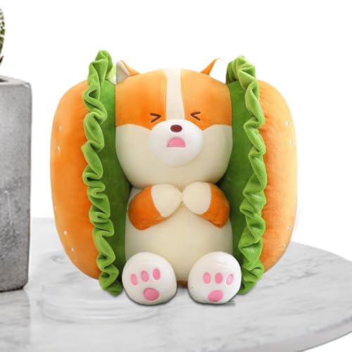 MWZBTG Burger Dog Plush Kissen, Burger Hund Kuschelige Puppe, Tierhund Plüsch, Kuscheliger Burger -Hund Bunny Stoffed Plüsch, Burger Dog Plüschkissen Gefülltes Puppe, 25cm von MWZBTG