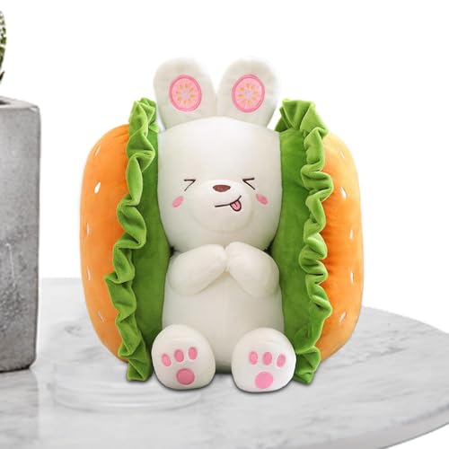 MWZBTG Burger Dog Plush Kissen, Burger Hund Kuschelige Puppe, Tierhund Plüsch, Kuscheliger Burger -Hund Bunny Stoffed Plüsch, Burger Dog Plüschkissen Gefülltes Puppe, 25cm von MWZBTG