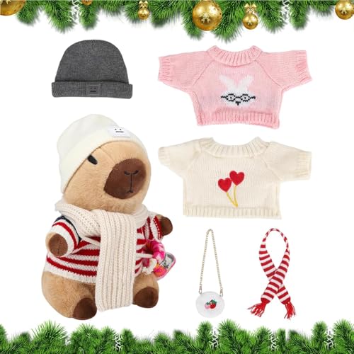 MWZBTG Capybara Plüsch Anziehpuppe, Capybara-Plüsch Mit Kleidungsstücken Und Accessoires, Weihnachts-Capybara-Plüschtiere Für Kinder Und Erwachsene, Weihnachts-Capybara-Plüsch von MWZBTG