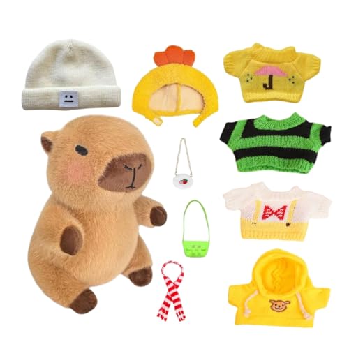 MWZBTG Capybara Plüsch Mit Kleidung, 23cm Gefülltes Capybara-Plüschtier-Anziehspielzeug, Anzieh-Capybara-Plüschkleidung, Capybara-Plüschtier Mit Kleidungsstücken Und Accessoires von MWZBTG