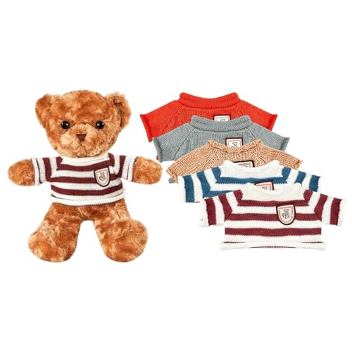 MWZBTG Plüschbär Mit Kleidung, 30cm Bär Shirts Plüschtier Kleidung Kit, Kuschelbär- Mit 5 Kleidungsstücken, Bär Plüsch Mit Kleidung, Austauschbare Bärenpuppenkleidung, Bär-Hoodies von MWZBTG