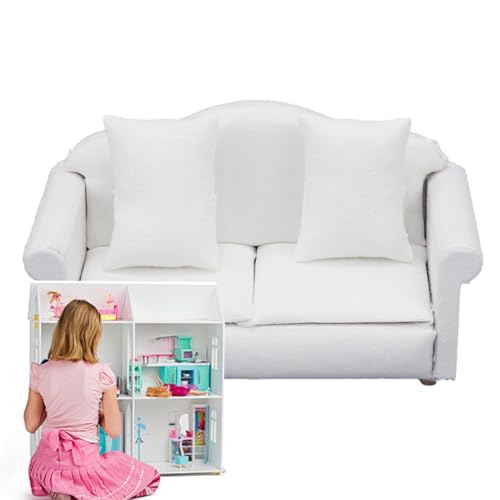 MWZBTG Puppenhaus Sofa, Doll House Sofa Miniatur Sessel, 1:12 -Sofa-Sessel, Miniatur Sofa Couch Puppenhaus Möbel Zubehör, Doll House Plaid Sofa Kissen Set, Zubehör Puppenhaus Möbel von MWZBTG