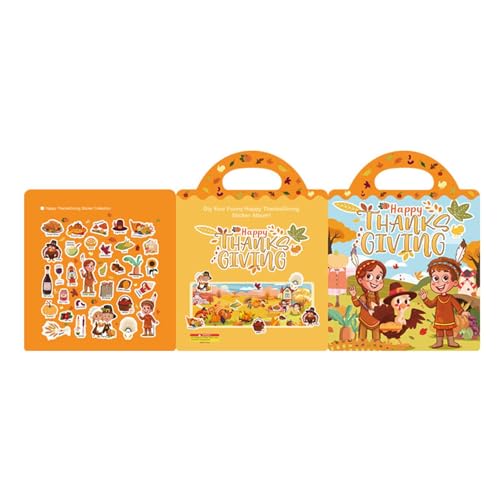 MWZBTG Stickerbuch für Vorschulkinder, Stickerbuch für Kinder - Wiederverwendbare Aufkleber zum Thema Thanksgiving, Spielzeug für Kinder - Cartoon-Aktivitätenbuch, Lernspielzeug für und Mädchen im von MWZBTG