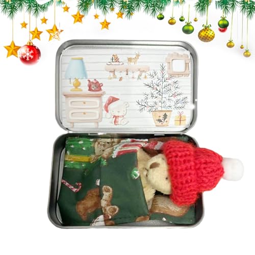 MWZBTG Taschenbär-Umarmung, Weihnachtsbox-Bär-Plüschpuppe, Taschenbär-Plüschtier In Einer Blechdose, Lustige Stofftier-Tedd-Y-Bär-Puppe, Weihnachtliche Kastenförmige Bärenplüschpuppe von MWZBTG