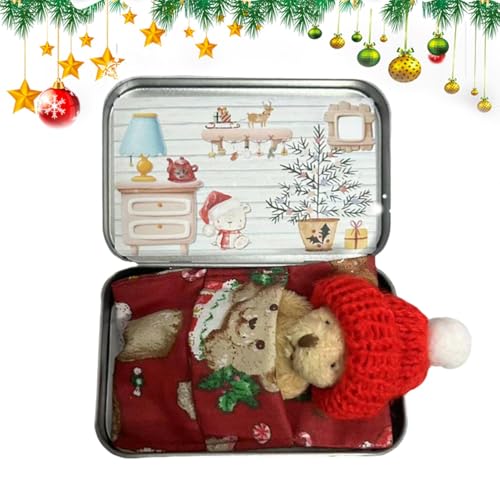 MWZBTG Taschenbär-Umarmung, Weihnachtsbox-Bär-Plüschpuppe, Taschenbär-Plüschtier In Einer Blechdose, Lustige Stofftier-Tedd-Y-Bär-Puppe, Weihnachtliche Kastenförmige Bärenplüschpuppe von MWZBTG