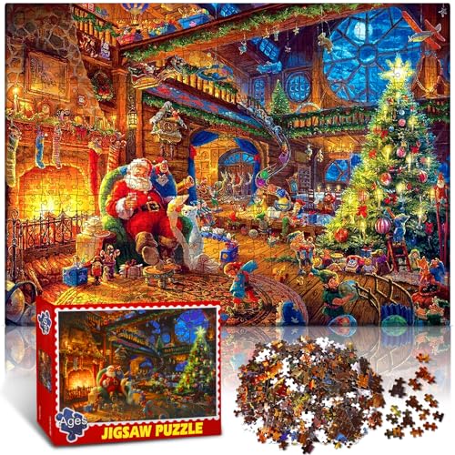 MWZEAUL Weihnachtsmann Puzzle 1000 Teile, Weihnachtspuzzle, Weihnachtsmann Am Knisternden Feuer Sitzen, Puzzle Weihnachten Kinder Erwachsener, Bunt von MWZEAUL