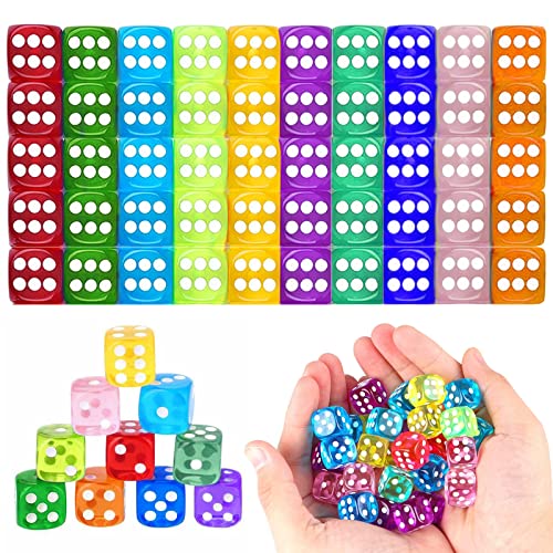 MXJFYY 100 Stück Sechsseitiger Würfel, D6 Dice, 10 Farben 14mm Spot Game Dice Acrylwürfel, Runde Eckwürfler Set für Tenzi, Farkle, Yahtzee, Bunco Oder Lehrmathematik von MXJFYY