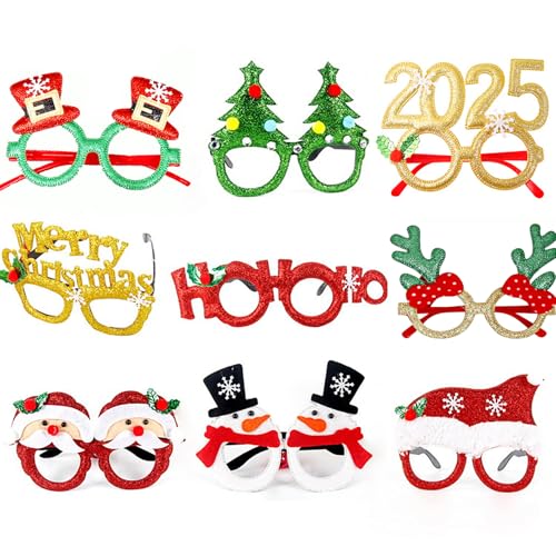 Weihnachten Brille, 9Pcs Glitter Party Brillengestelle Weihnachtskostüm Brillen für Weihnachtsfeier Weihnachts Dekoration Ornamente Geschenk von MXJFYY