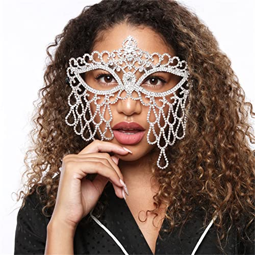 MXMZSRTH Ballmaske Alle Strass ausgehöhlt Quaste Maske Damen Party Abendessen Temperament super funkelnde Kristallmaske Schmuck von MXMZSRTH