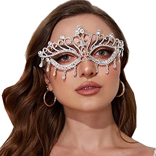 MXMZSRTH Ballmaske Damen Elegante Strass Kopfkette Ball Maske Zirkon Strass Party Halbgesichtsmaske(Gold) von MXMZSRTH