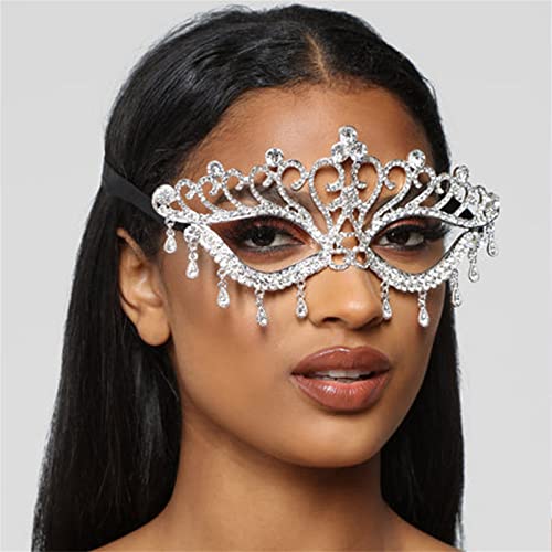 MXMZSRTH Ballmaske Damen Elegante Strass Kopfkette Ball Maske Zirkon Strass Party Halbgesichtsmaske(Silver) von MXMZSRTH