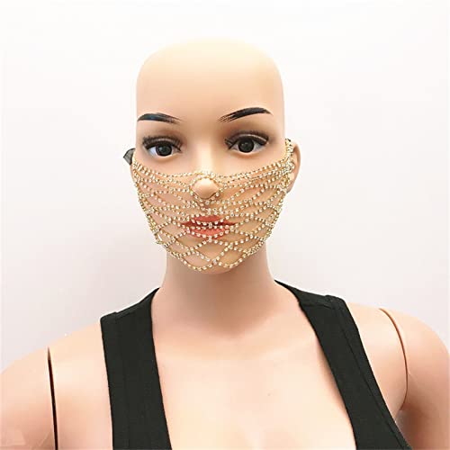 MXMZSRTH Ballmaske Damen-Fischerei-Mesh-Diamant-Strass-Maske mit personalisiertem Revers-Schmuck(Gold) von MXMZSRTH