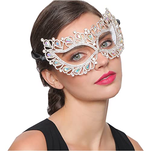 MXMZSRTH Ballmaske Frauen AB Bunte Kristallmaske Halloween Kostümball Glänzende Strassmaske von MXMZSRTH