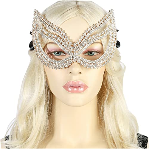 MXMZSRTH Ballmaske Glänzende Strass-Goldmaske Damen Dressing Ball Half Face Mask Schmuckzubehör von MXMZSRTH