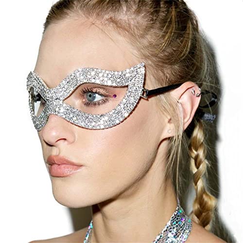 MXMZSRTH Ballmaske Personalisierte Strassmaske, einfache Damenmaske, Party, Halloween, vielseitige Gesichtsverzierung(Silver) von MXMZSRTH