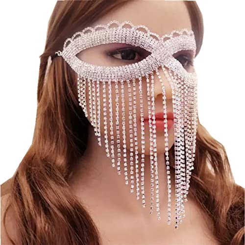 MXMZSRTH Ballmaske Quaste Strass Augenmaske Kreative Gesichtsdekoration Nachtclub Party Flash Diamant Maske Zubehör(A) von MXMZSRTH