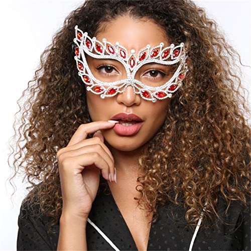 MXMZSRTH Ballmaske Rote Kristallmaske Damen Party Dinner Glänzende Strass Halbgesichtsmaske Schmuck Geschenk von MXMZSRTH