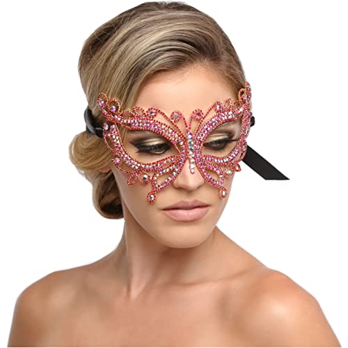 MXMZSRTH Ballmaske Roter Strass-Schmetterlings-Masken-Frauen-Maskenball AB Buntes Kristallmasken-Schmuckzubehör von MXMZSRTH