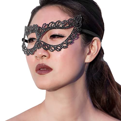 MXMZSRTH Ballmaske Schwarze Strassmaske Damen Halloween Frisierkugel Super Kristall Maske Schmuck von MXMZSRTH