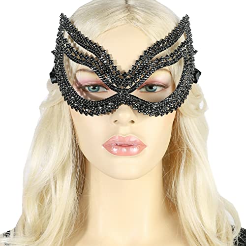 MXMZSRTH Ballmaske Schwarze Strassmaske Damen Party Dinner Glänzender Kristall Halbgesichtsmaske Schmuck von MXMZSRTH