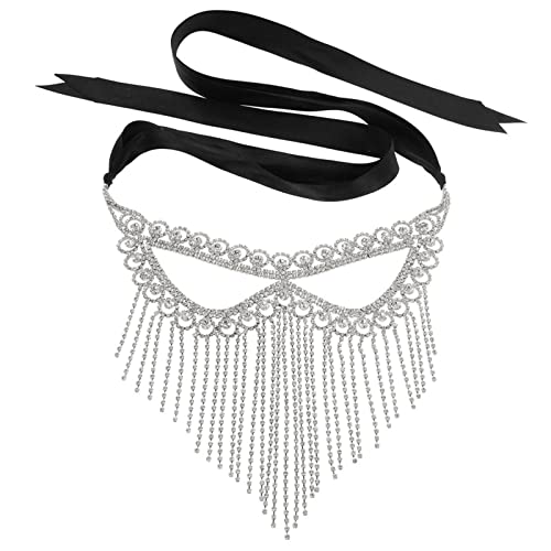 MXMZSRTH Ballmaske Strass Lange Quaste Maske Frauen Ball Party Temperament Vielseitig Kristall Maske Schmuck(Silver) von MXMZSRTH