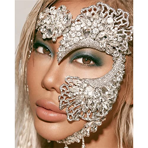 MXMZSRTH Ballmaske Super funkelnde Strass-halbe Gesichtsmaske Frauen Make-up Ball Kristall Gesicht Schmuck von MXMZSRTH