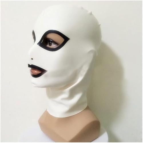 MXRYSQY Weiße Latexhaube, Schwarze Maske Mit Reißverschluss Auf Der Rückseite, Perfekt Für Halloween-Partys(Size:L-60CM) von MXRYSQY