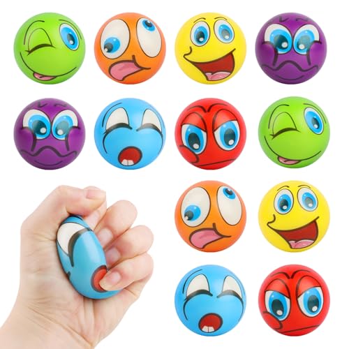 12 Stück Antistressball für Kinder Erwachsene,MXTIMWAN Quetschball,Lächeln Gesicht Bälle,Gesicht Squeeze Bälle,Erwachsene Motivierende Stressbälle,Antistressball Kinder,Squishy Spielzeugball von MXTIMWAN