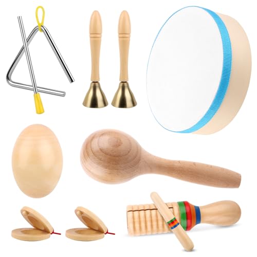 MXTIMWAN Musikinstrumente für Kinder ab 3 Jahre, 9 Stück Holz Montessori Instrumente Kinder, Percussion Instrumente Kinder für Jungen, Mädchen, Geschenke für Kleinkinder von MXTIMWAN