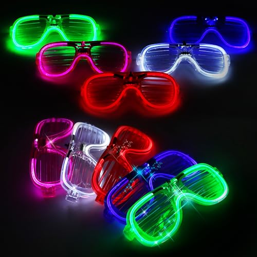 MXTIMWAN LED Brille Party Brille, 12 Stück Unisex Flashing LED Brille, Partybrillen Set LED, Rave Shutter Shades Brille für Weihnachten Geburtstag Karneval Festliche Partydekoration von MXTIMWAN