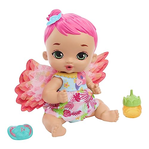 Mattel MY GARDEN BABY Flamingo - Interaktive Puppe mit Flügeln und Jasminduft, inklusive Fläschchen, Stoffwindel und Schnuller, für Kinder ab 3 Jahren, HPD12 von Mattel