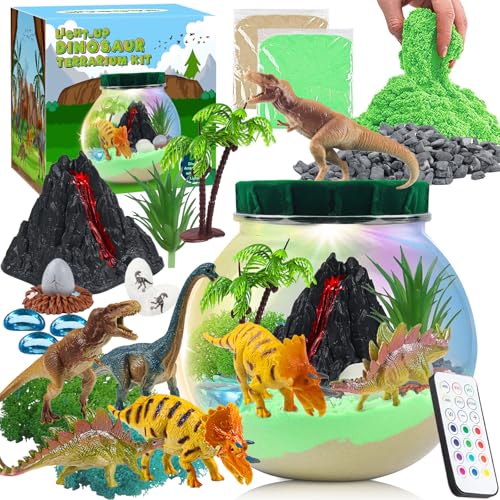 Dinosaurier Spielzeug, DIY Dinosaurier Terrarium Set mit Timing Fernbedienung und farbigen Lichtern, Nachtlicht Selber Basteln Kinder, Wissenschaftliche Bastelsets, Weihnachten Geschenke für Jungen von MYDOVA