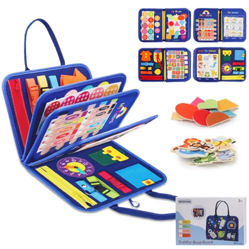 Busy Board Montessori Spielzeug, 8 in 1 Board Motorikspielzeug, Baby Lernspielzeug Grundkenntnisse, Vielseitiges Activity Buch, Baby Sensorik Montessori Spielzeug ab 1-4 Jahre Lernspielzeug (Blau) von MYDOVA