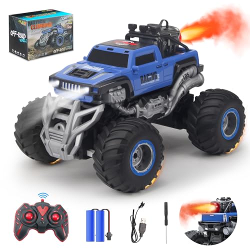 MYDOVA Ferngesteuertes Auto, 1:16 Monster Truck, RC Auto Offroad mit Sprühnebel-Musik-Leuchten, 20KM/H 2.4GHz, Auto Spielzeug Geschenk für Kinder ab 3 4 5 6 8 10 Jahre von MYDOVA