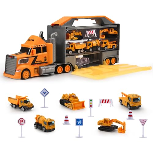 MYDOVA Engineering Truck Big Truck Auto Transport LKW Spielzeug, 5 Mini-Metall-Auto-Spielzeug-Set, Engineering Auto Spielzeug Set für 3 4 5 6 Jahre alt Kleinkinder Kinder von MYDOVA
