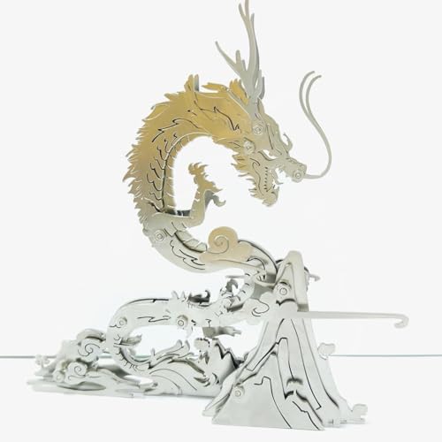 3D-Metall Puzzle Drache für Erwachsene, DIY-Drachenpuzzle-Bausatz, kreatives Bastel-Ornament-Bausatz, 92-teilig, Silber, Metallmodellbausatz, 3D-Puzzle Drache, Zusammenbaumodellbausatz, Geschenke. von MYDZSWZX