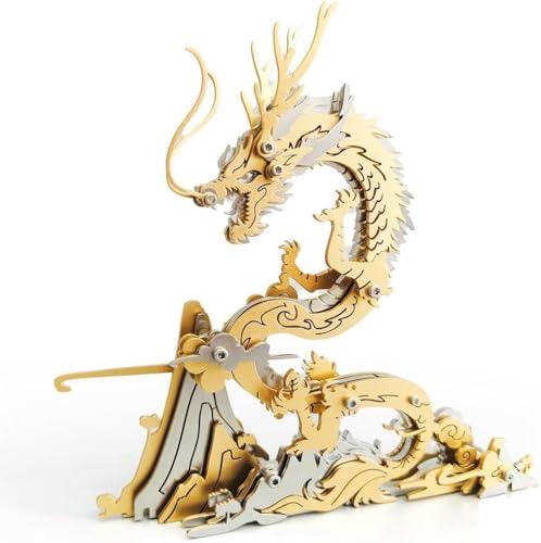 3D-Metall Puzzle Drache für Erwachsene, DIY-Drachenpuzzle-Bausatz, kreatives Bastel-Ornament-Bausatz-Version, 3D-Drachenmodell-Metallbausatz, 92-teiliger Goldener Montagemodellbausatz, Geschenke. von MYDZSWZX