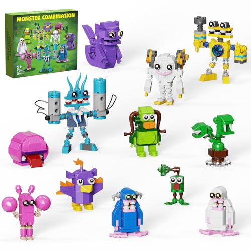 12 Monsterfiguren Singen Bauset, Monster Actionfigur Spiel Spielzeug Sammlerstück Dekoration Bauspielzeug Kompatibel mit Lego, Tolles Geschenk für Fans, Jungen und Mädchen ab 6 Jahren (637 Teile) von MYFUNTOY