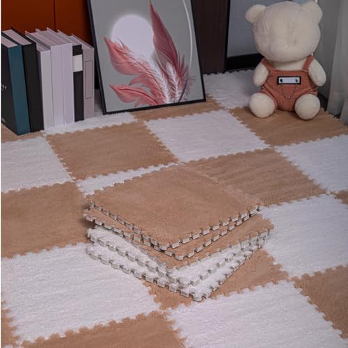 100 Stück Ineinander Greifende Teppichfliesen für Den Boden, Bodenmatte Aus Plüschpuzzleschaum, Puzzle-Bodenmatten, Spielmatte für Das Wohnzimmer von MYIESAXL