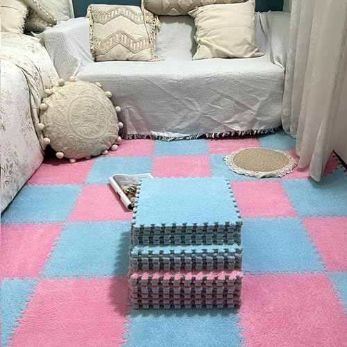 100 Stück Plüsch-Puzzle-Bodenmatte Aus Schaumstoff, Ineinander Greifende Teppichfliesen für Den Boden, Puzzle-Spielmatte, Heimdekoration von MYIESAXL