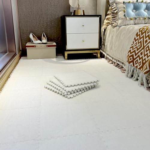 200 Stück Plüschschaum-Bodenmatte, Puzzle-Bodenkissen Fürs Bett, Spielmatte, Ineinandergreifender Teppich, Puzzle-Bodenfliesen, 30 x 30 cm von MYIESAXL