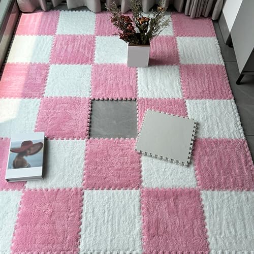 30 Stück Flauschige 30 x 30 cm Große Teppichquadrate, Ineinander Greifende Plüsch-Bodenfliesen, Bodenmatte mit Puzzleteilen, Puzzlematte für Spielzimmer, Wohnzimmer von MYIESAXL