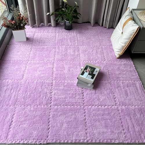 30 Stück Flauschige 30 x 30 cm Große Teppichquadrate, Ineinander Greifende Plüsch-Bodenfliesen, Bodenmatte mit Puzzleteilen, Puzzlematte für Spielzimmer, Wohnzimmer von MYIESAXL