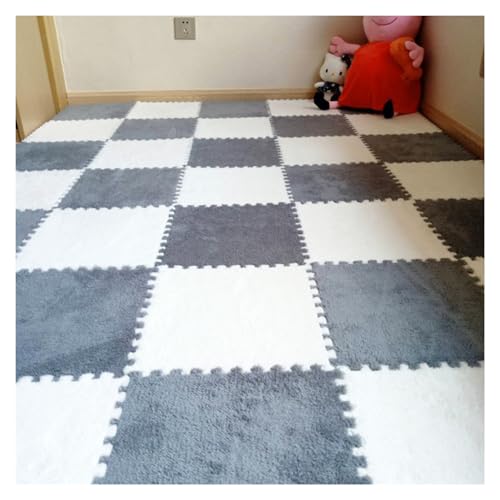 50-teilige Bodenmatte aus Plüschschaum, quadratische ineinander greifende Teppichfliesen aus Plüsch, weiche, rutschfeste Puzzle-Teppich-Spielmatte für Spielzimmer und Schlafzimmer von MYIESAXL