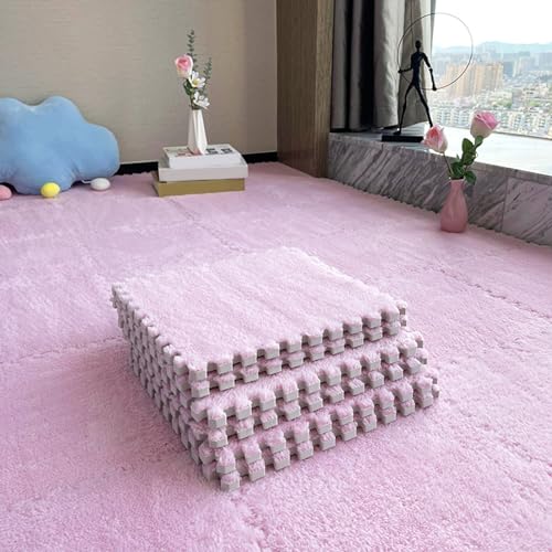 80 Stück Flauschige Spielmatten mit Rand, Ineinander Greifende Spielmattenquadrate, Plüsch-Puzzle-Teppichfliesen, Schaumstoff-Fußmatten, 30 x 30 cm von MYIESAXL